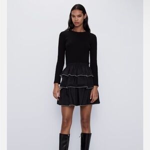 NWOT Zara Combination Black Ruffle Ribbed dress